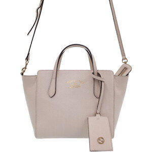 Gucci Swing Top Handle 2way Tote Shoulder Bag pebbled leather White